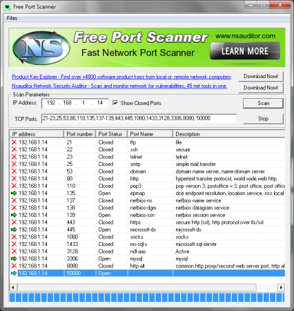 Free Windows Port Scanner - Free Port Scanner - Interface
