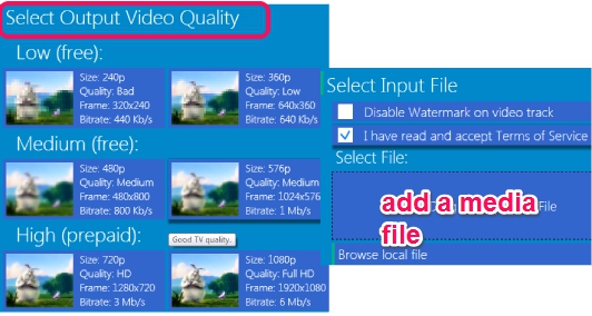 HDconvert.com- select output format and add media file to convert