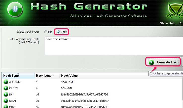 Hash Generator- generate custom text hash