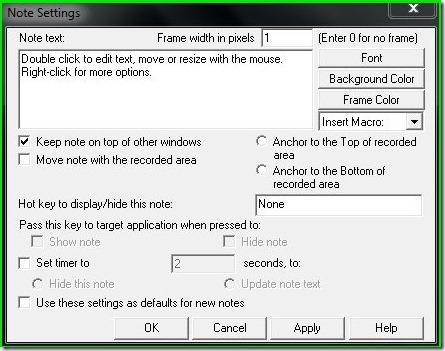 HyperCam Note settings