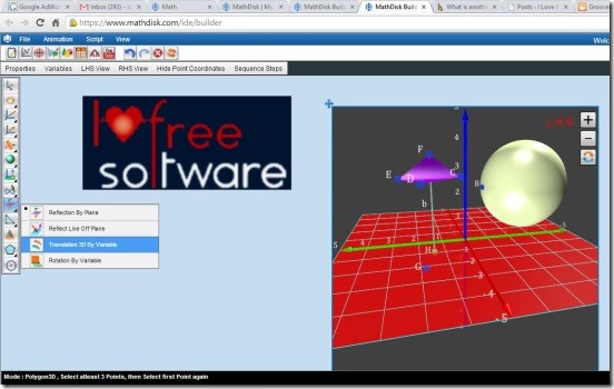 MathDisk - plotting a 3D graph, and it's options in tool box