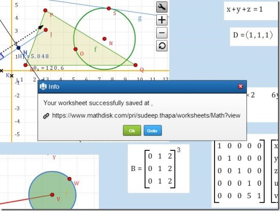 MathDisk - saving worksheet in website