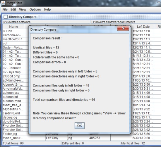 MergeHero- directories comparison results