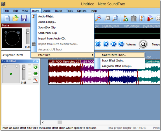 Nero SoundTrax - selecting chain of effects