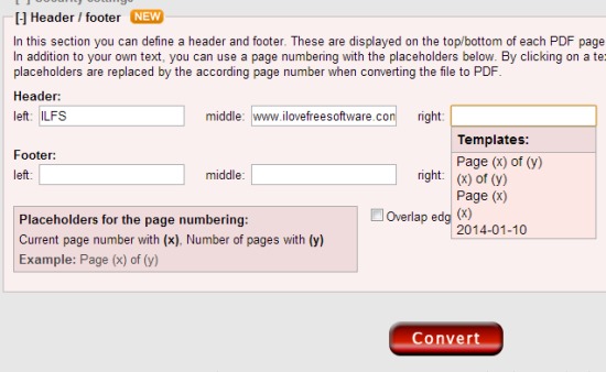Online2PDF- add header and footer