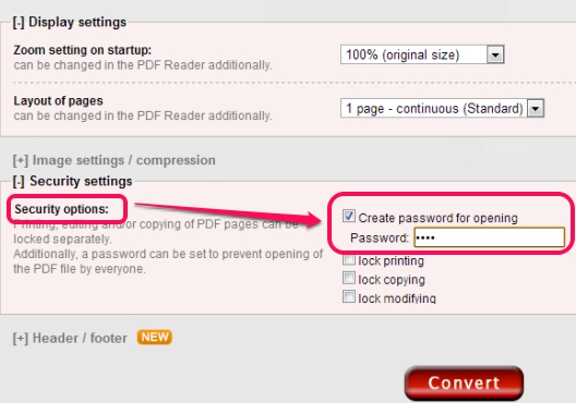 Online2PDF- adjust settings