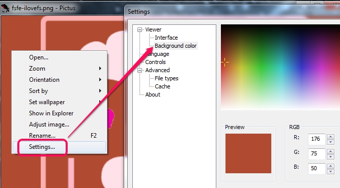 Pictus- change settings