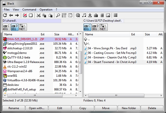 Portable File Manager for Windows - Black - Interface