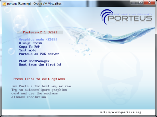Portable Linux distro - Porteus - Startup