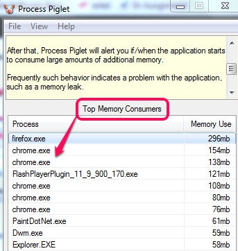 Process Piglet- top memory consuming processes