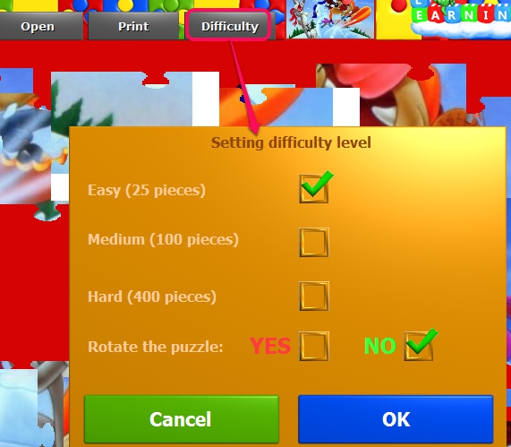 Puzzles For Kids- set difficulty level