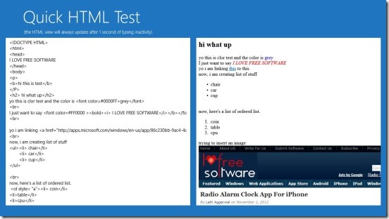 Quick HTML Test - wrting HTML codes and viewing output