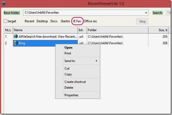Recent Viewer Lite - IE favorites