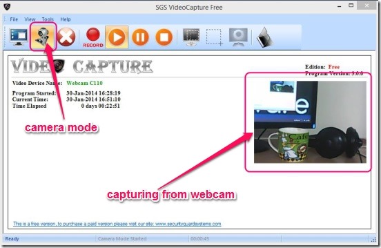 SGS VideoCapture Free - capturing from webcam