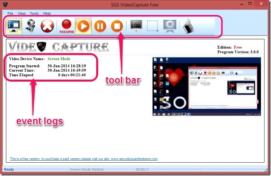 SGS VideoCapture Free - interface