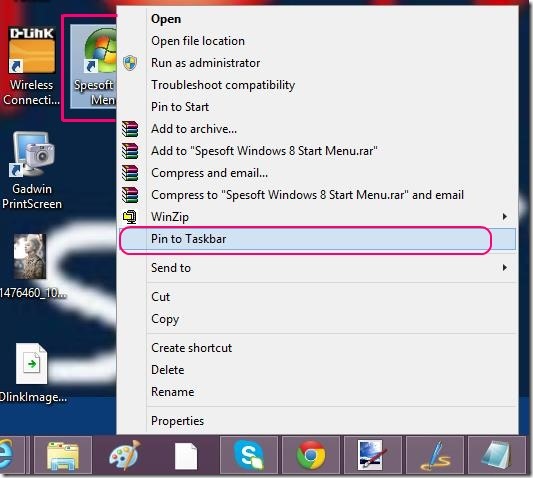 Spesoft Windows 8 start menu - pinning to taskbar