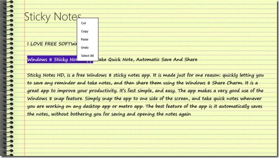 Sticky Notes HD - basic text formatting options