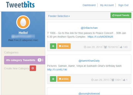 Tweetbits- interface