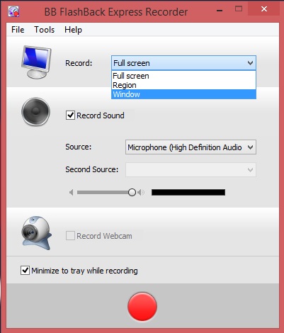 Windows 8 tutorial - choosing recording area