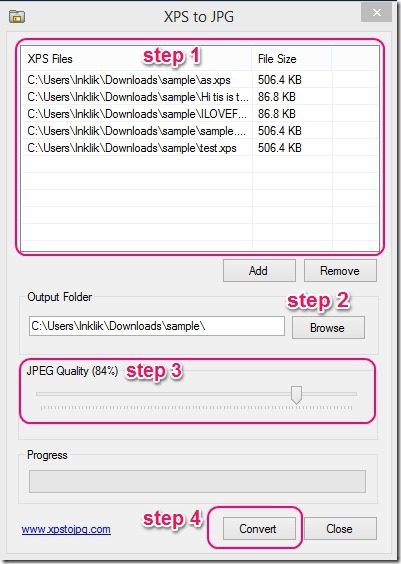 XPS to JPG - steps