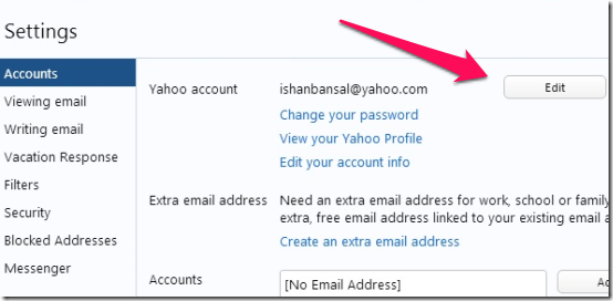 Yahoo Account Edit