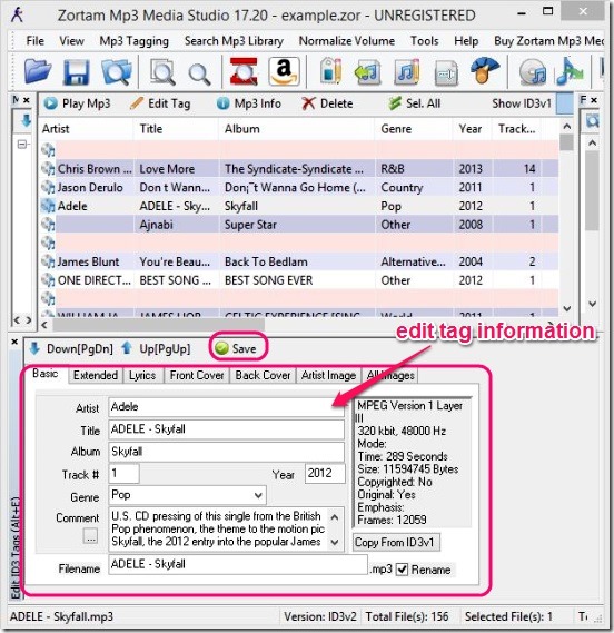 Zortam Mp3 Media Studio - edit tags info.