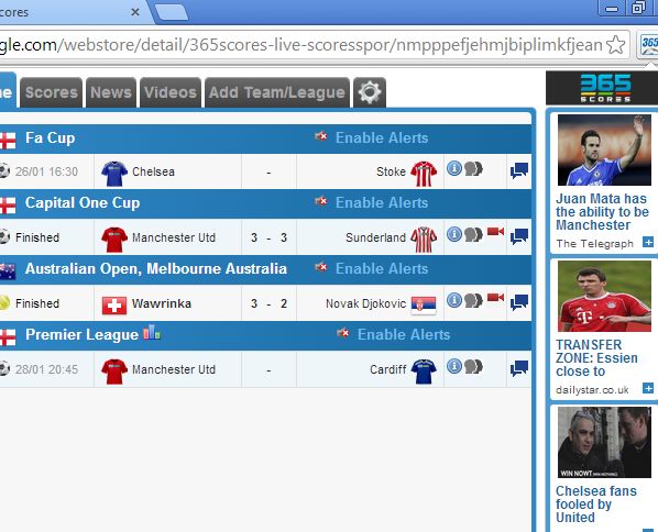 chrome soccer score tracking 365scores