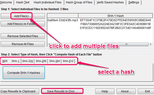 generate hash values of multiple files