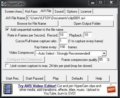 hyperCam-AVI options