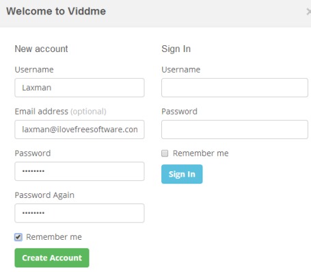 vidd.me- create an account