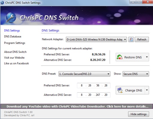 ChrisPC DNS Switch- interface
