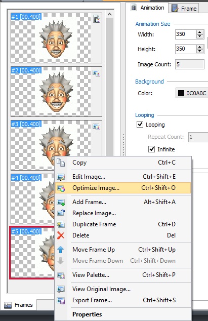 Cyotek Gif Animator - frame context menu