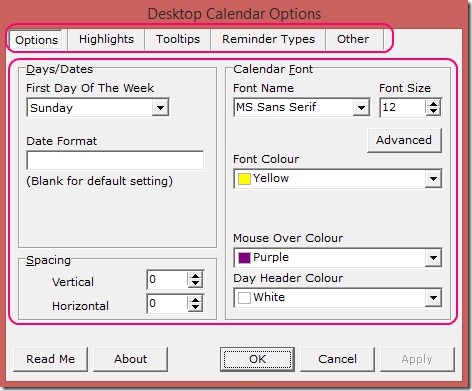 Desktop Calendar - changing calendar attribute