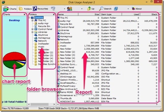 Disk Usage Analyzer - analysis report and interface