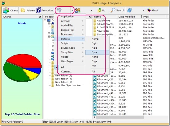 Disk Usage Analyzer - filtering report by file type