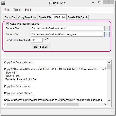 DiskBench - testing with reading files