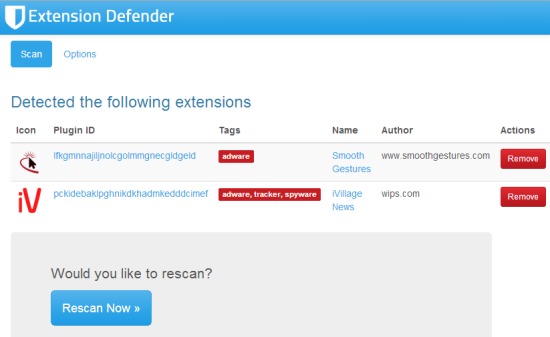 Extension Defender- scan Chrome extensions