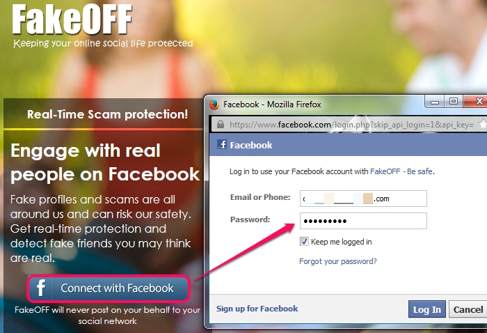 FakeOFF- connect with your Facebook account