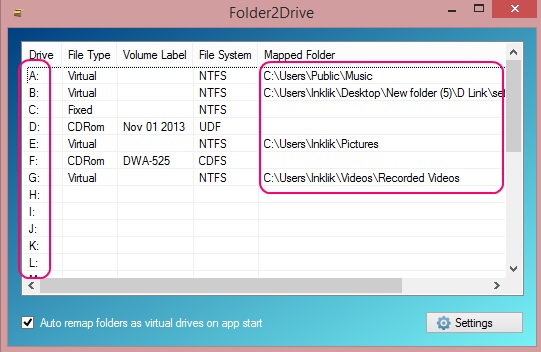 Folder2Drive - interface