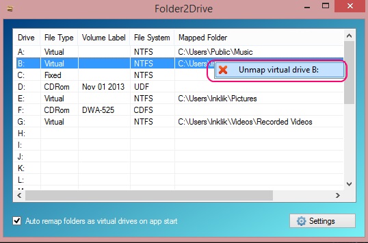 Folder2Drive - unmapping drives