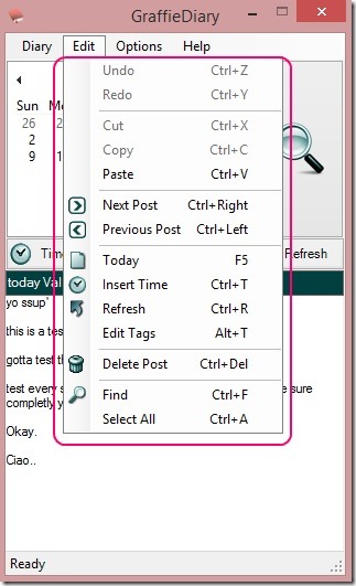 GraffieDiary - edit menu