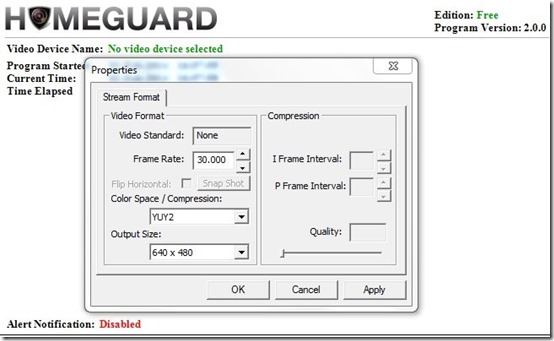 HomeGuard free-motion detection software-properties