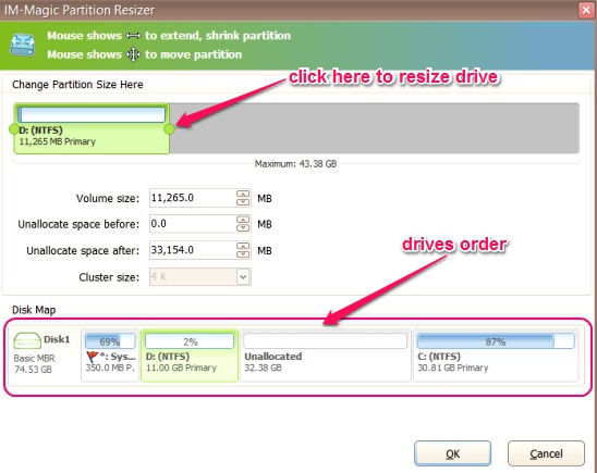 IM-Magic Partition Resizer - resize and move drive