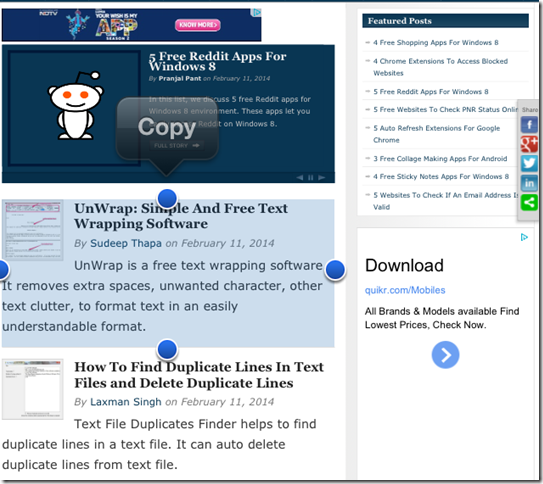 Copying In This Browser For iPhone