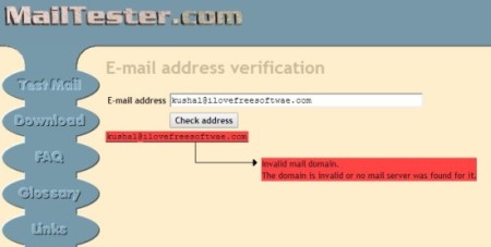 MailTester-check if an email address is valid-home page
