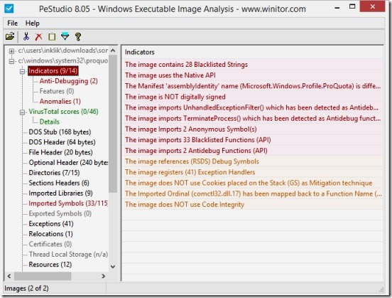 PeStudio - indicators report