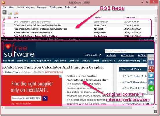 RSS Guard - RSS feed and original feed content in inbult web browser