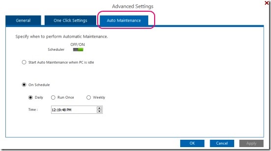 Remo MORE - auto-maintaince settings