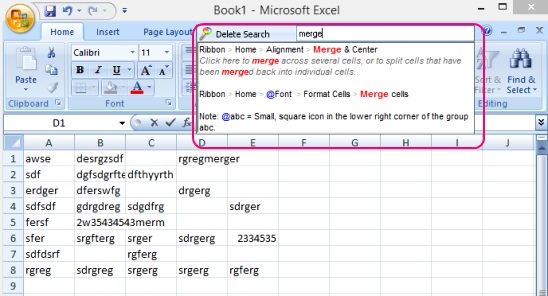 Ribbon Search - searching MS Excel feature