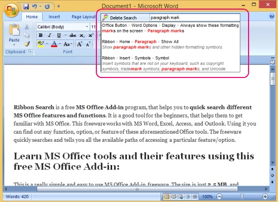 Ribbon Search: Free MS Office Add-in To Quick Search MS Office Features